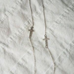 Silver plated CZ cross necklace
